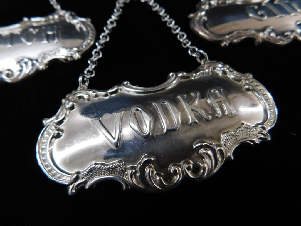 Sterling Silver - 3 Liquor Bottle Tags - Gorham - 44 Grams - 3