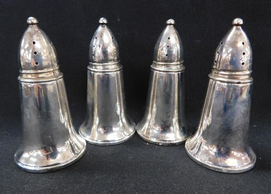 Sterling Silver - Set of 4 Weighted Salt and Pepper Shakers: See Photos For Condition and Details 