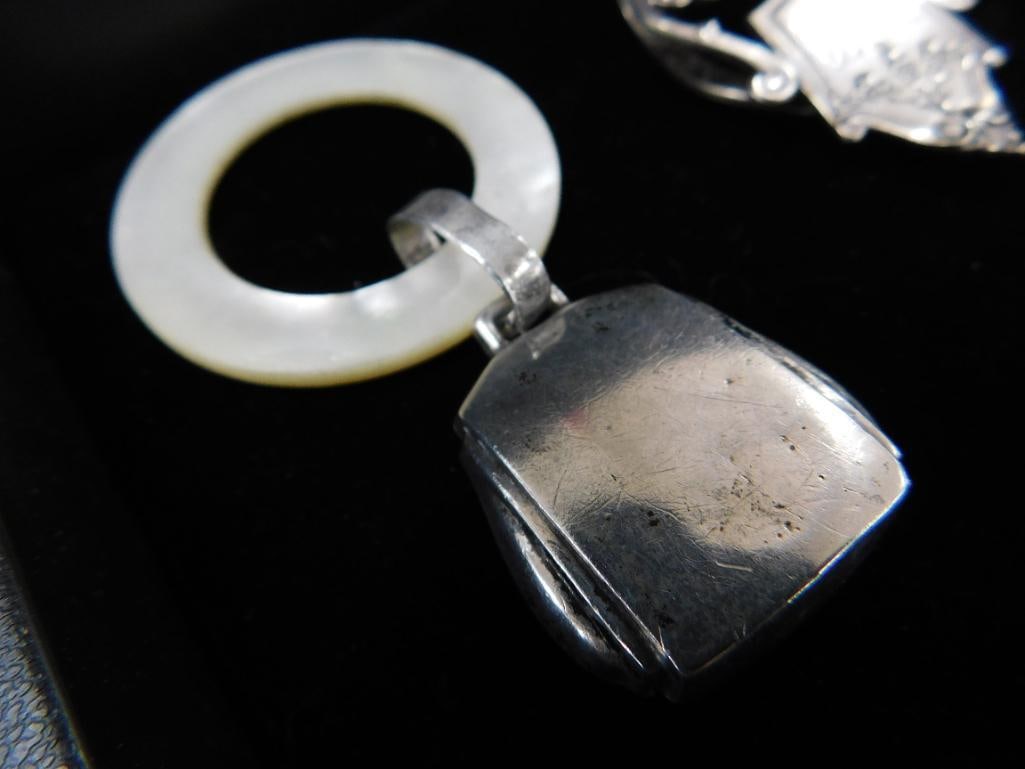 Sterling Silver - 2 Book Markers and Napkin Ring 36 Grams - 2 Webster Rattles 31 Grams TW - 2