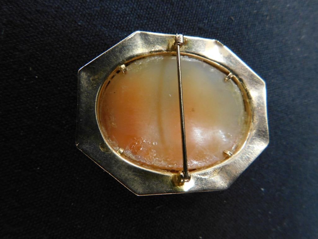 10K Yellow Gold - Vintage Cameo Brooch - 7.9 Grams TW - 4