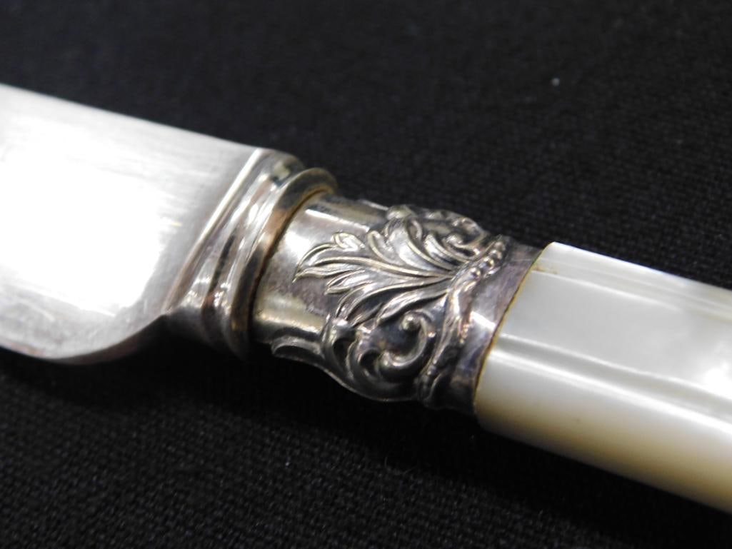Sterling Silver Bands - Set of 12 Faux MOP Dinner Knives - Original Box - 5