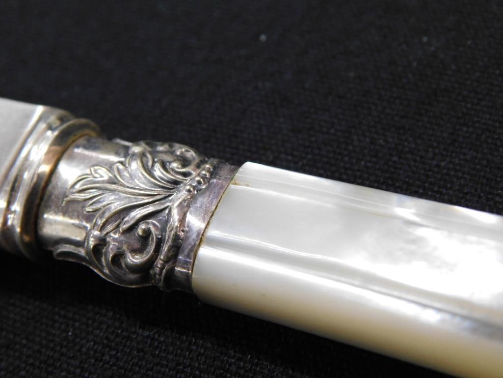 Sterling Silver Bands - Set of 12 Faux MOP Dinner Knives - Original Box - 8