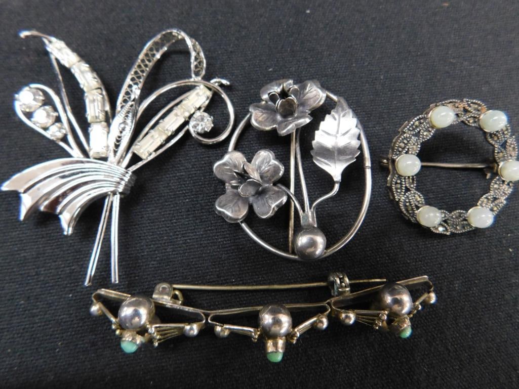 Sterling Silver - 4 Brooches - 24.4 Grams TW: See Photos For Condition and Details 