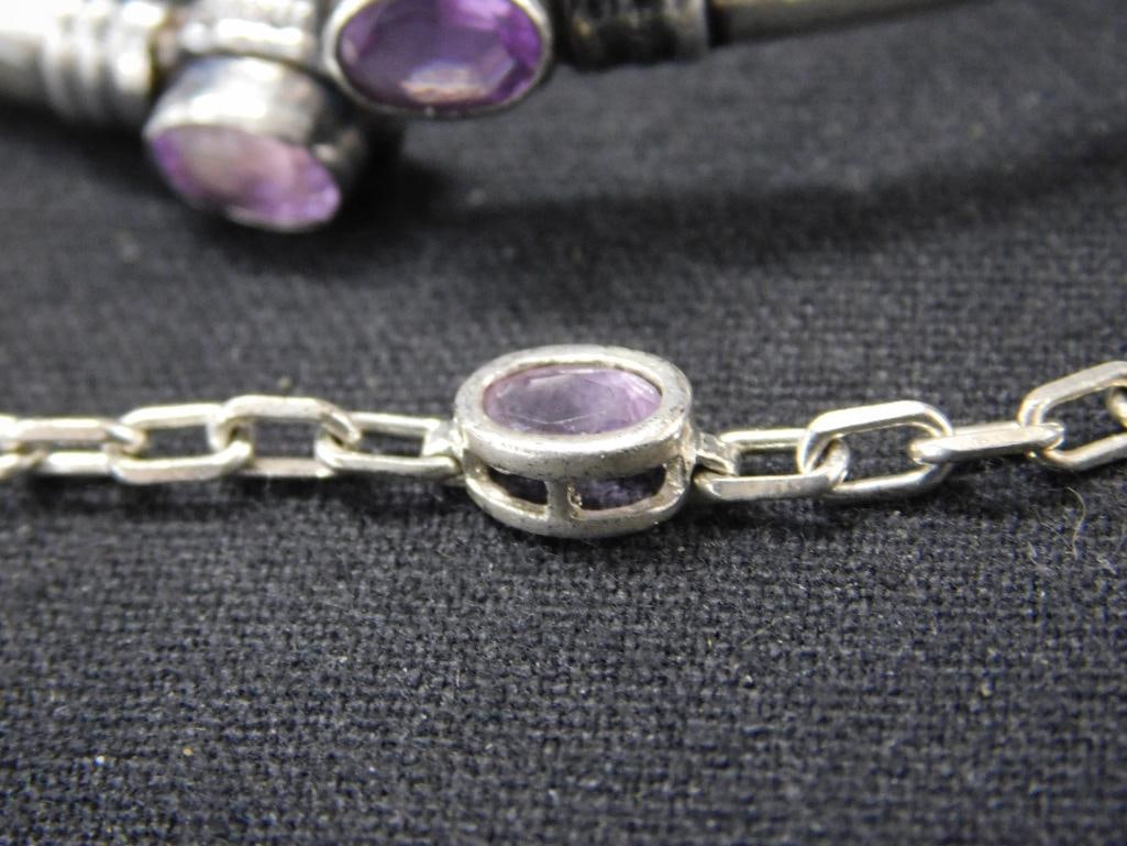 Sterling Silver - 2 Bracelets with Amethyst - Chain is 7" - 16.7 Grams TW - 3