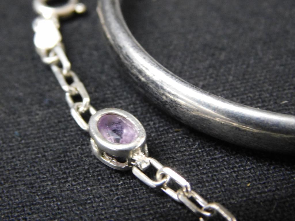 Sterling Silver - 2 Bracelets with Amethyst - Chain is 7" - 16.7 Grams TW - 4