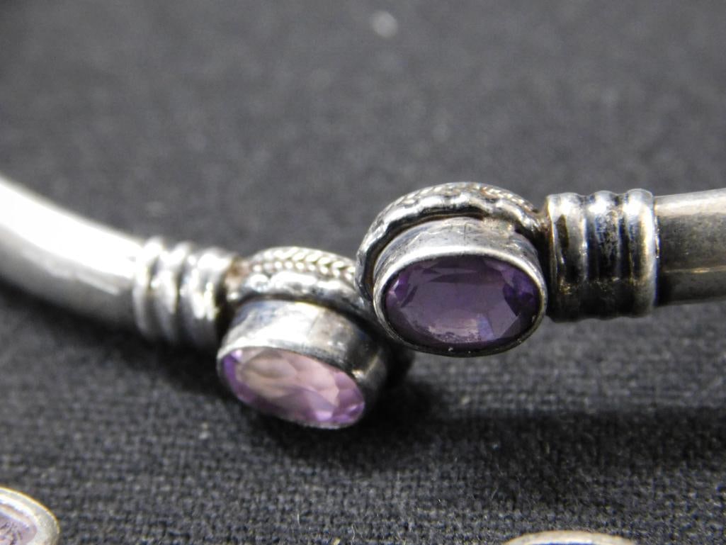 Sterling Silver - 2 Bracelets with Amethyst - Chain is 7" - 16.7 Grams TW - 6