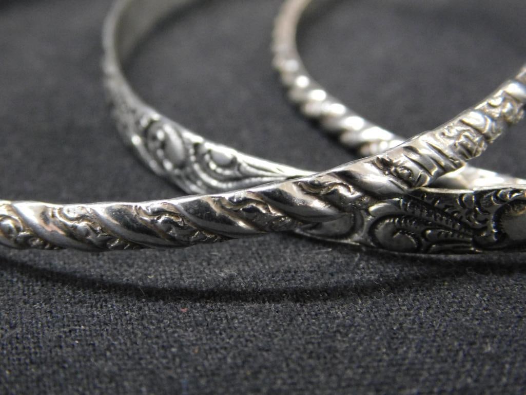 Sterling Silver - 3 Bangle Bracelets - 30.58 Grams - 2