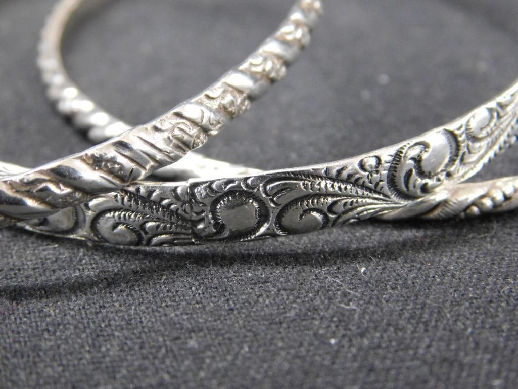 Sterling Silver - 3 Bangle Bracelets - 30.58 Grams - 3