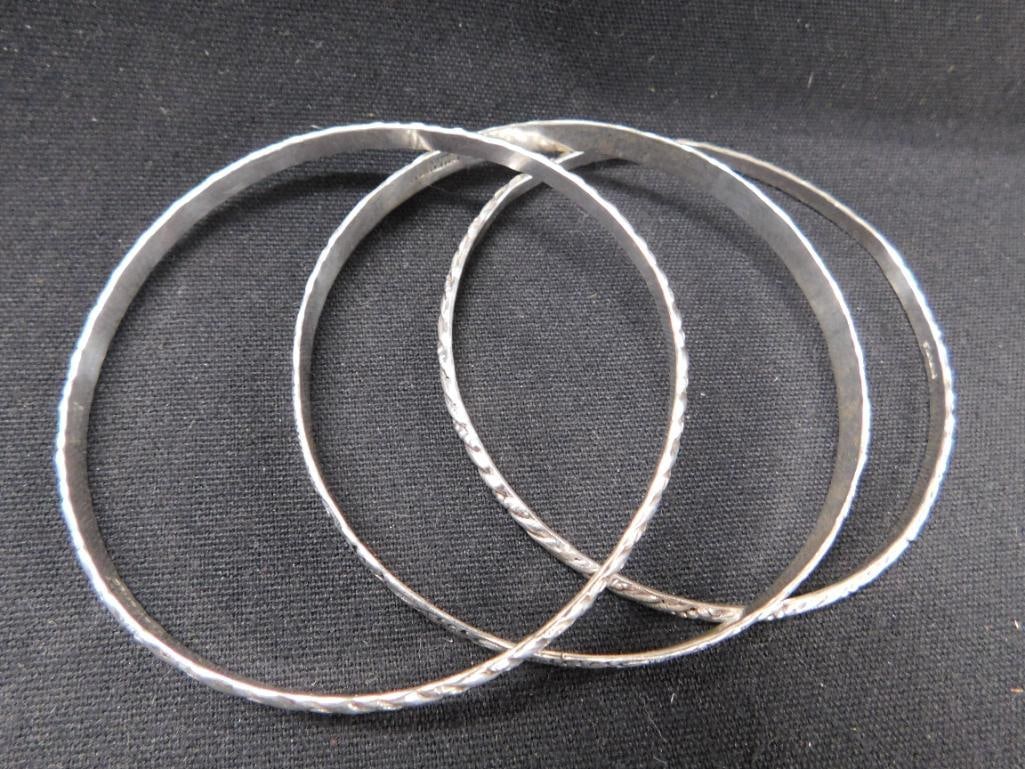 Sterling Silver - 3 Bangle Bracelets - 30.58 Grams - 5