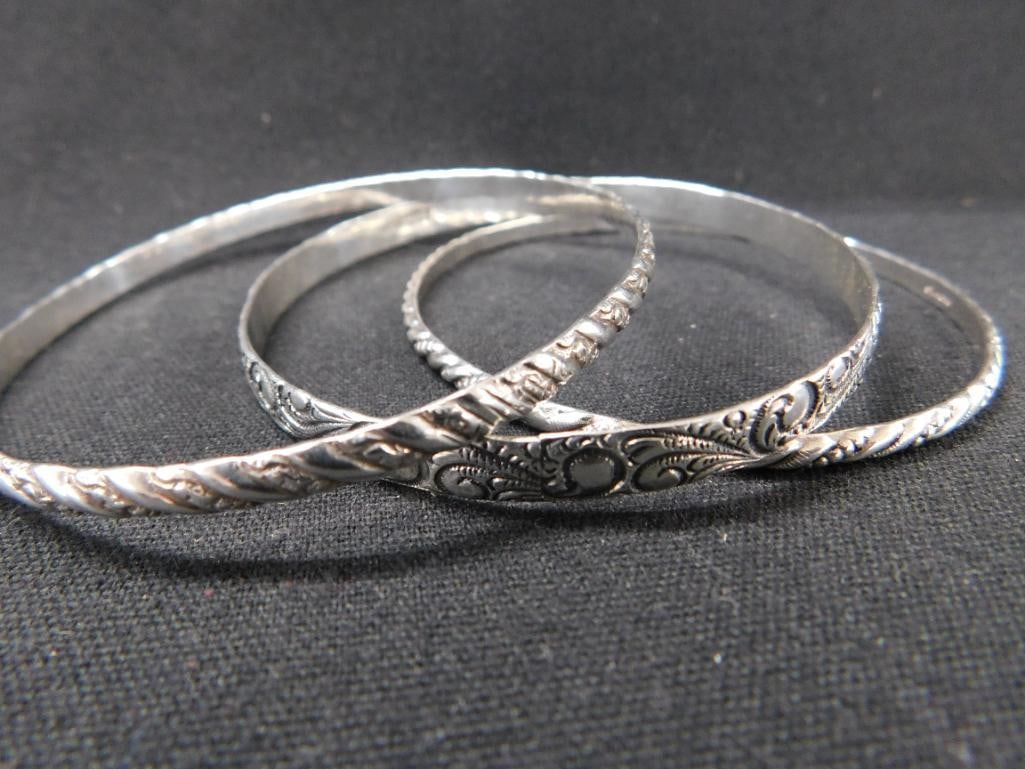 Sterling Silver - 3 Bangle Bracelets - 30.58 Grams - 6