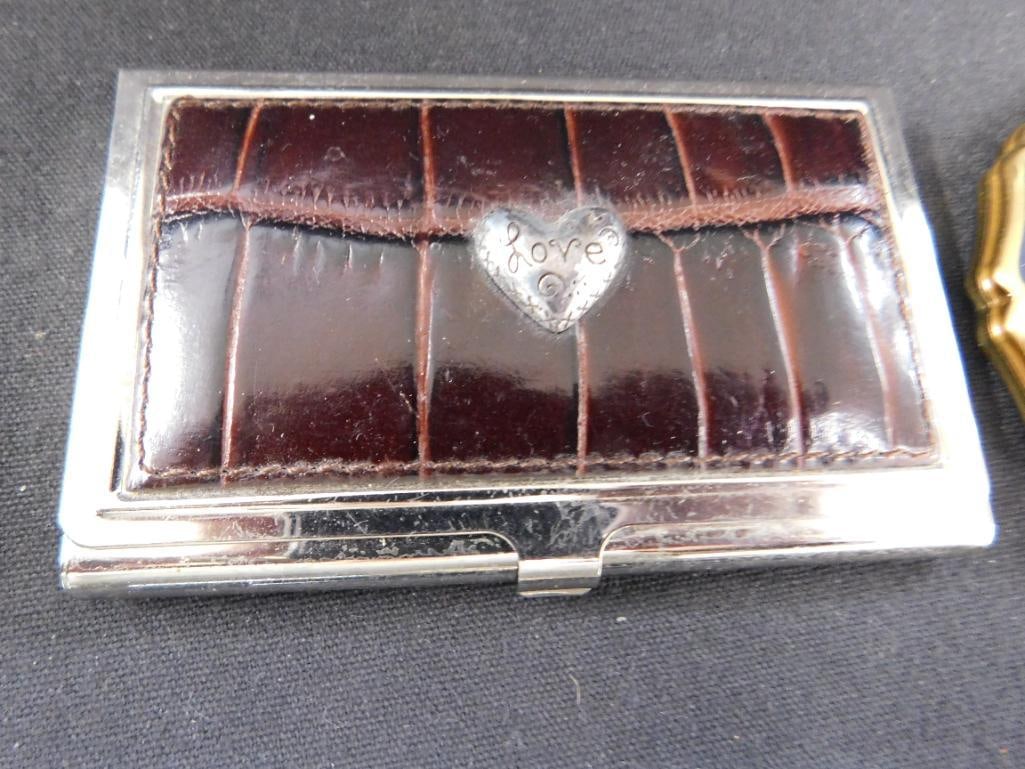 Tray Lot with Vintage Elgin and Straffrod Compacts - Brighton Business Card Holders - 2