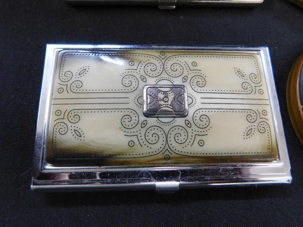 Tray Lot with Vintage Elgin and Straffrod Compacts - Brighton Business Card Holders - 3