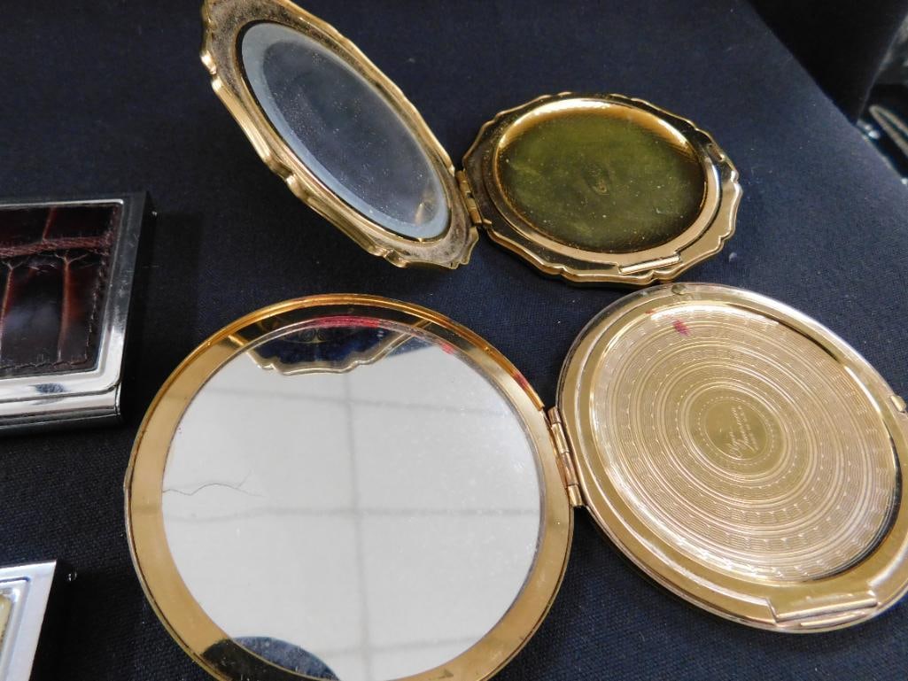 Tray Lot with Vintage Elgin and Straffrod Compacts - Brighton Business Card Holders - 6
