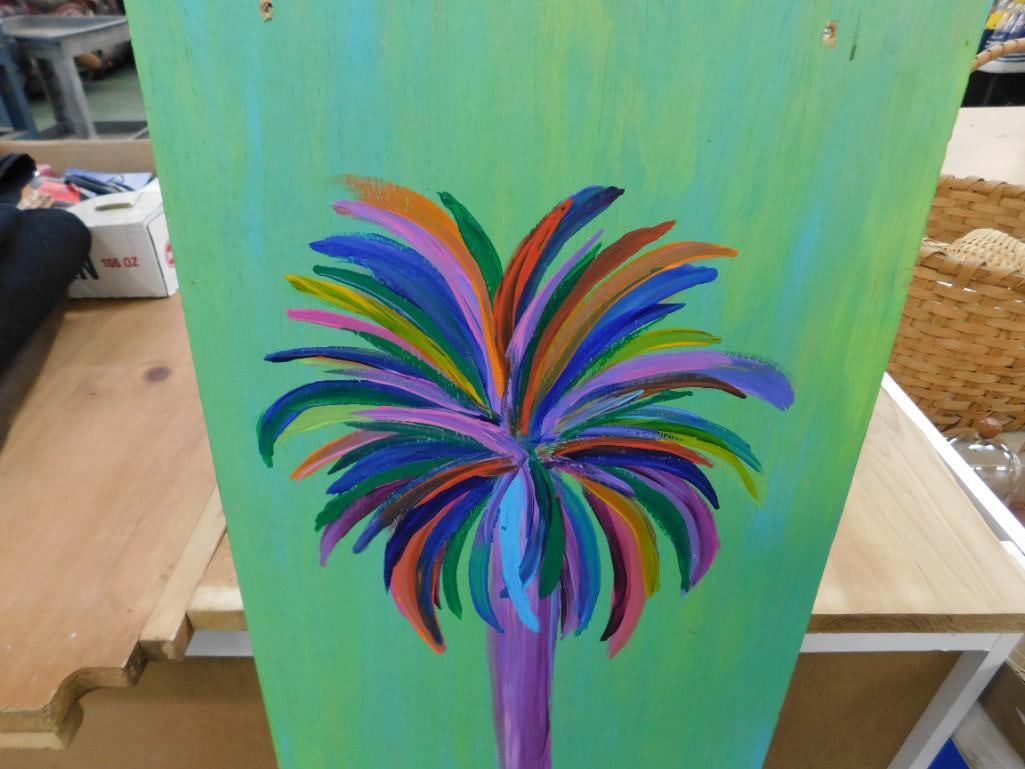 Southern Folk Art Painting on Plywood - Signed Walters - 48" x 12" - Palm Tree - 3