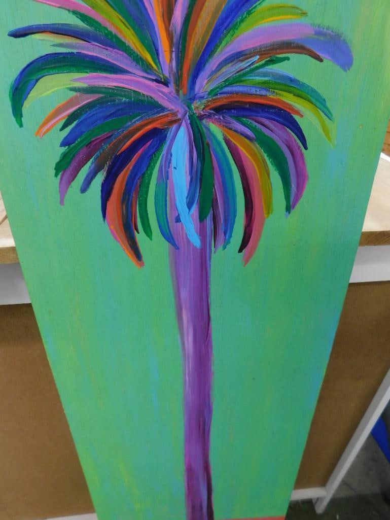 Southern Folk Art Painting on Plywood - Signed Walters - 48" x 12" - Palm Tree - 4