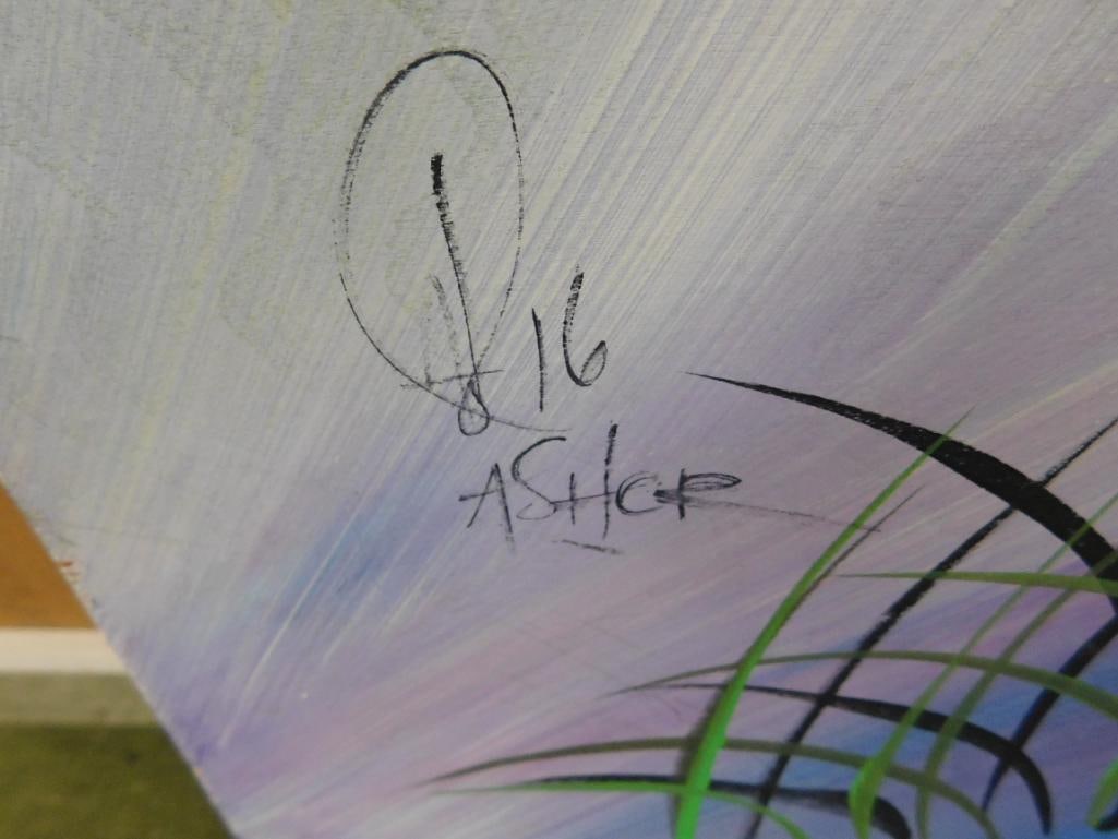 Southern Folk Art Painting on Plywood - Signed Asher - 48" x 17.5" - Flamingo - 2