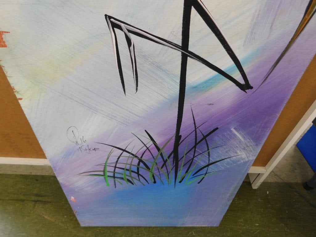 Southern Folk Art Painting on Plywood - Signed Asher - 48" x 17.5" - Flamingo - 6