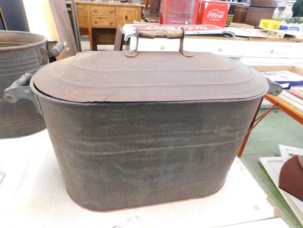 Vintage Copper Boiler with Lid - 17.5" x 27" x 12" - Lid Has Rust Issues - 11