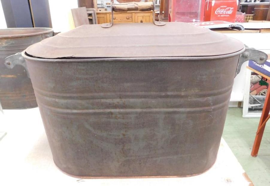 Vintage Copper Boiler with Lid - 17.5" x 27" x 12" - Lid Has Rust Issues: See Photos For Condition and Details