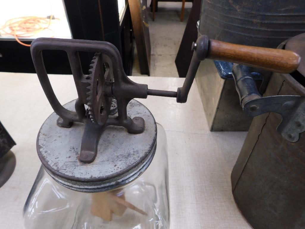 Vintage 8Qt. Glass and Metal Butter Churn - Works Well - 16" x 10" x 8" - 3