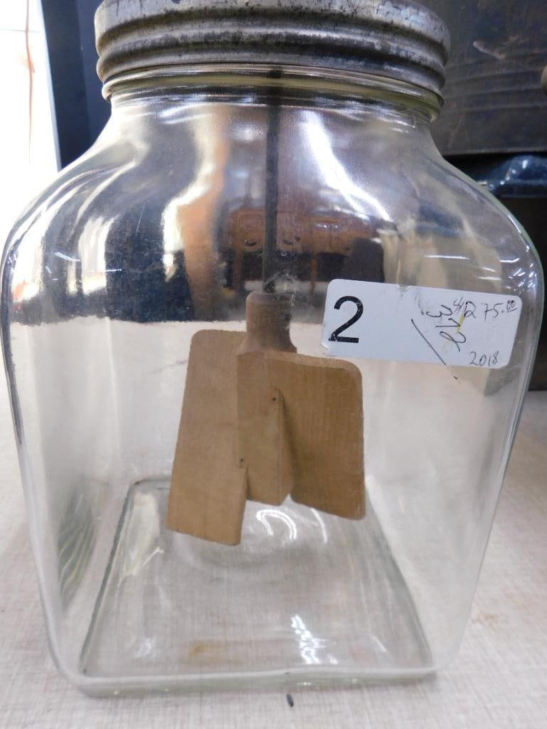 Vintage 8Qt. Glass and Metal Butter Churn - Works Well - 16" x 10" x 8" - 5