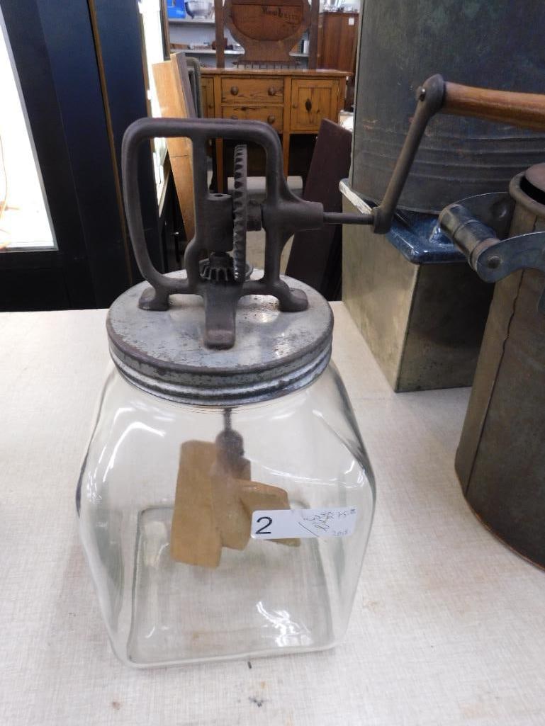 Vintage 8Qt. Glass and Metal Butter Churn - Works Well - 16" x 10" x 8" - 8