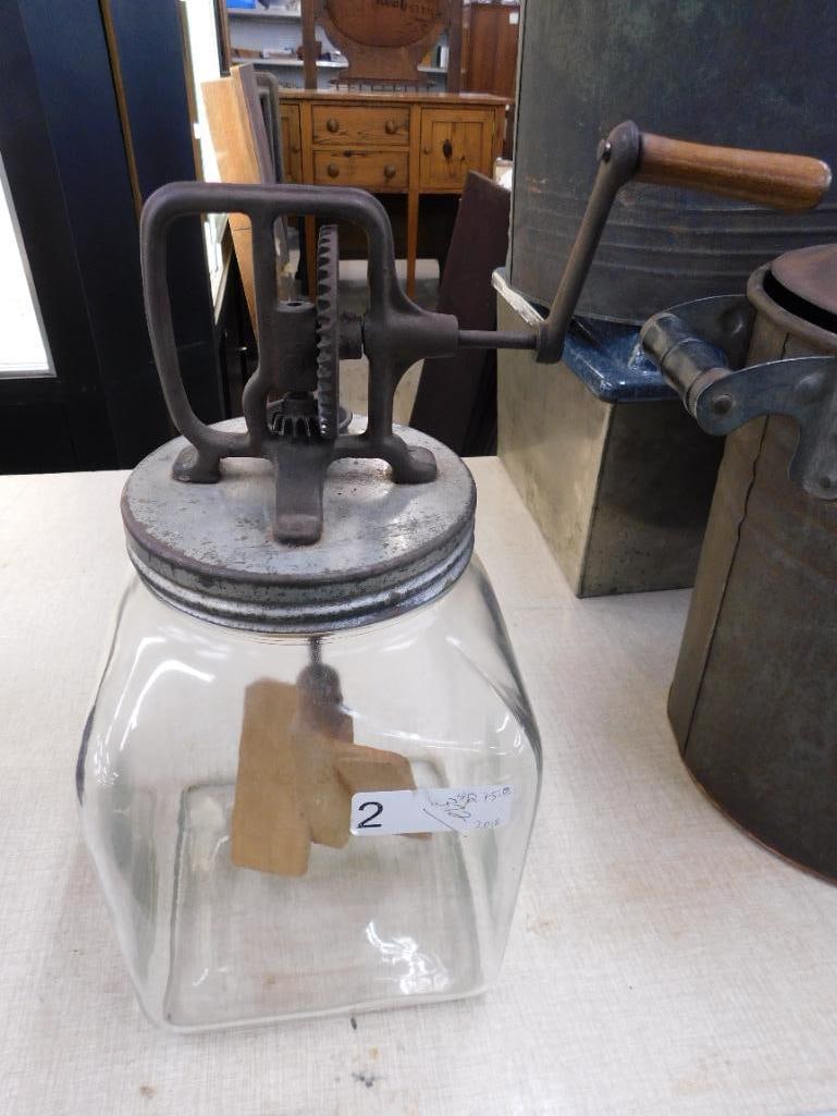 Vintage 8Qt. Glass and Metal Butter Churn - Works Well - 16" x 10" x 8" - 9