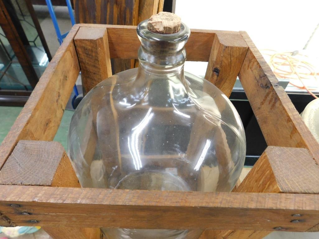 Vintage Glass 5 Gallon Water Jug in Original Wood Crate - 20" x 12" x 12" - 2