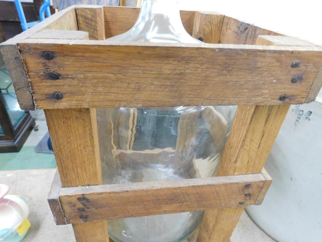 Vintage Glass 5 Gallon Water Jug in Original Wood Crate - 20" x 12" x 12" - 3