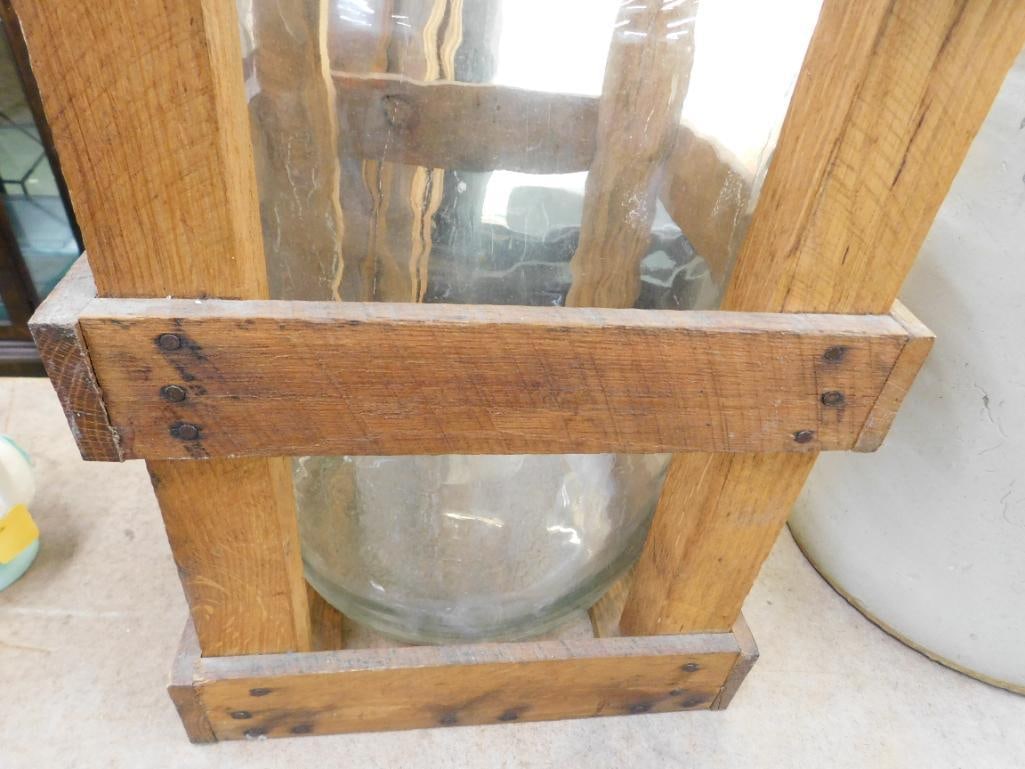 Vintage Glass 5 Gallon Water Jug in Original Wood Crate - 20" x 12" x 12" - 4
