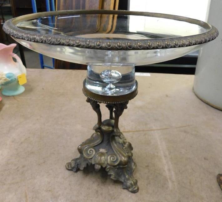Vintage Glass and Brass Compote with Bubble Glass Base - 10" x 10" (1 of 8)