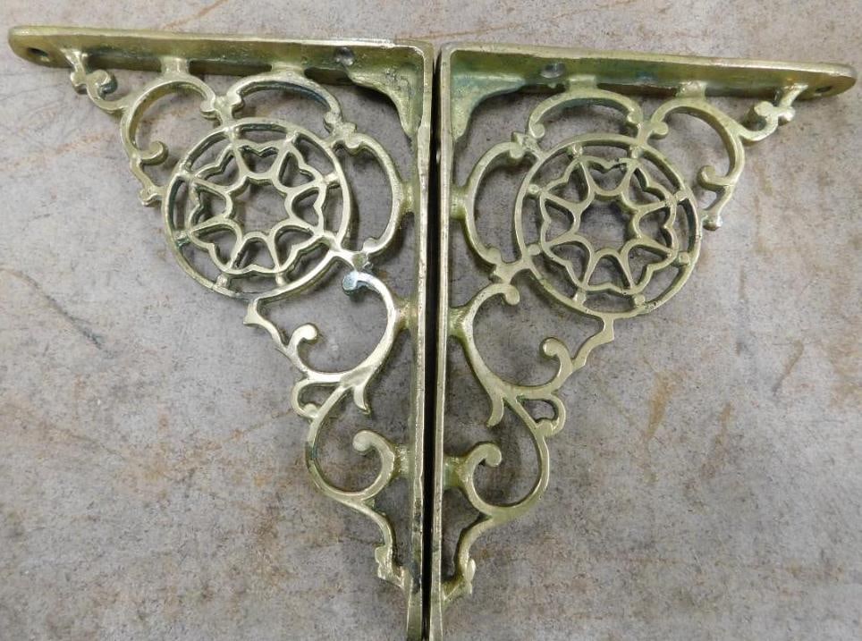 Pair of Brass Shelf Brackets - Each 7" x 5" (1 of 5)