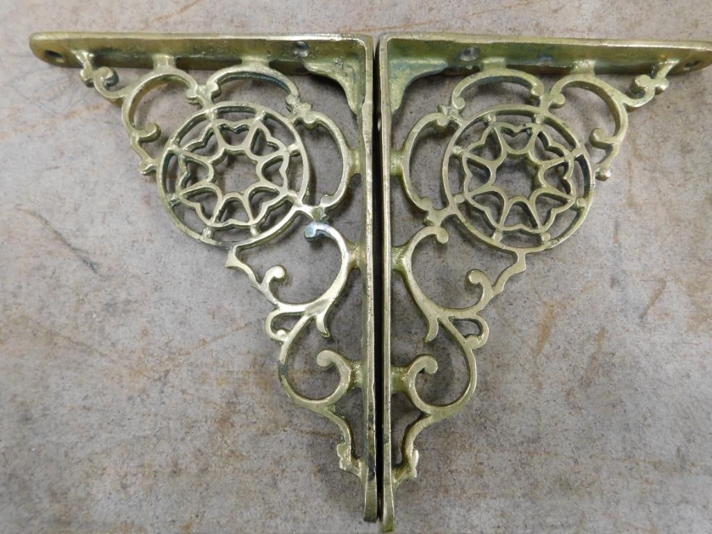 Pair of Brass Shelf Brackets - Each 7" x 5" - 5