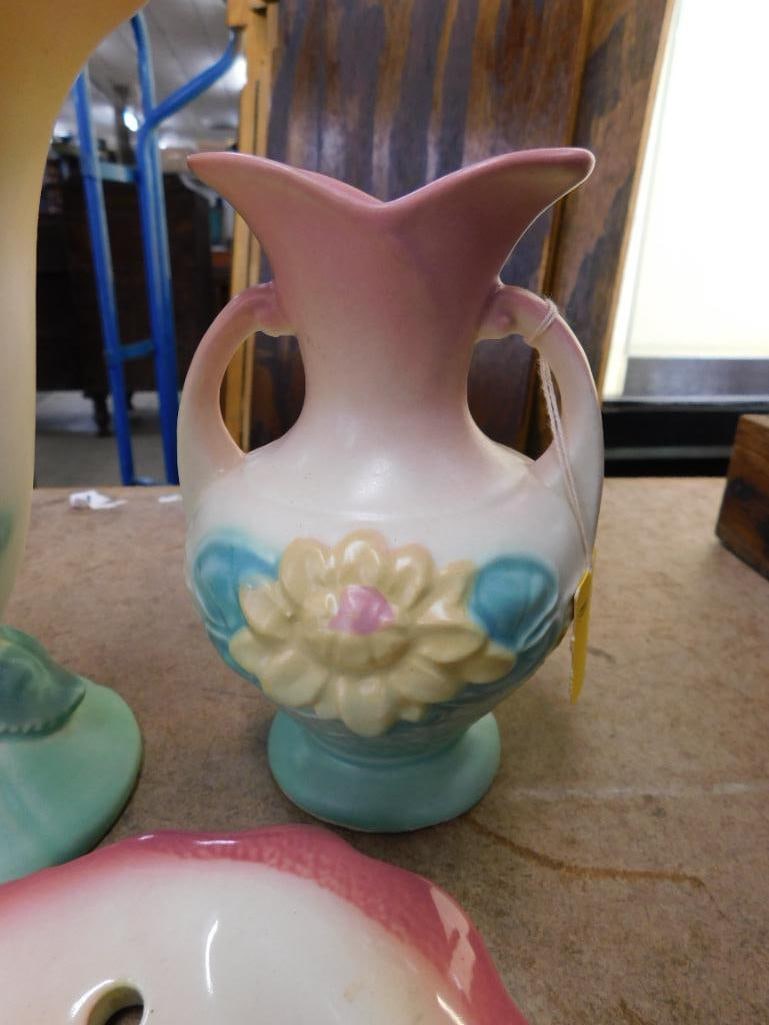 Group of 3 Hull Pottery Pieces - 6" Double Handled Vase - 7" Cornucopia Vase - 3