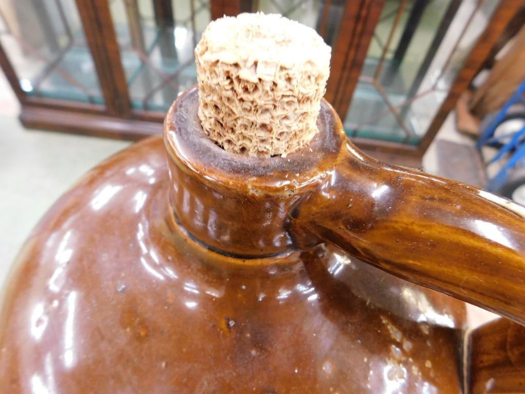 Vintage 2 Gallon Whiskey Jug - Brown White Glaze - 14" x 9" - 2