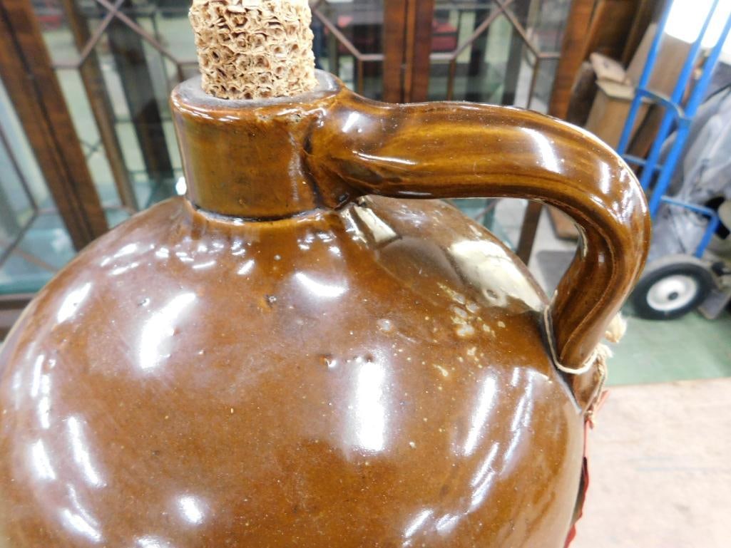 Vintage 2 Gallon Whiskey Jug - Brown White Glaze - 14" x 9" - 3