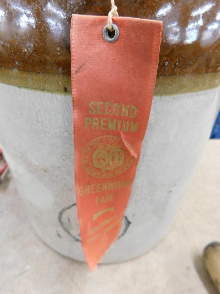 Vintage 2 Gallon Whiskey Jug - Brown White Glaze - 14" x 9" - 7