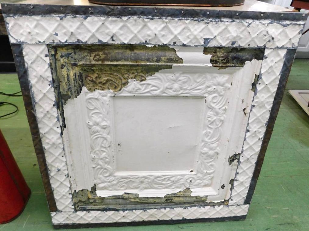 Framed Vintage Tin Ceiling Tile - 29.5" x 29.5": See Photos For Condition and Details 
