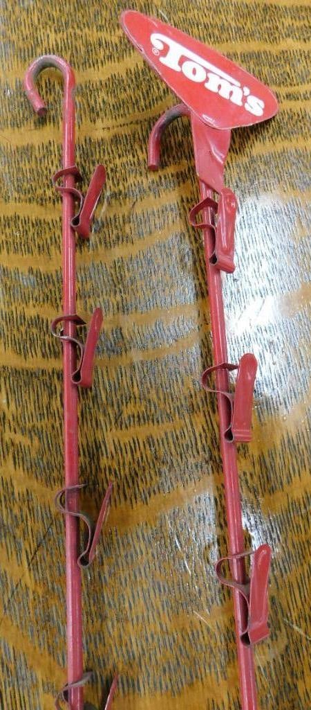 Pair of Hanging Chip Bag Holders - 1 is "Toms" - 31" and 32" Long: See Photos For Condition and Details 