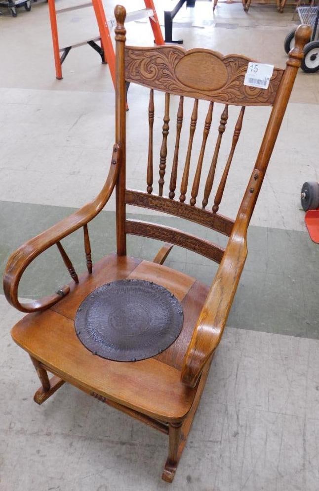 Pressed Back Rocker with Leather Seat - 40.5" x 22" x 32" (1 of 8)