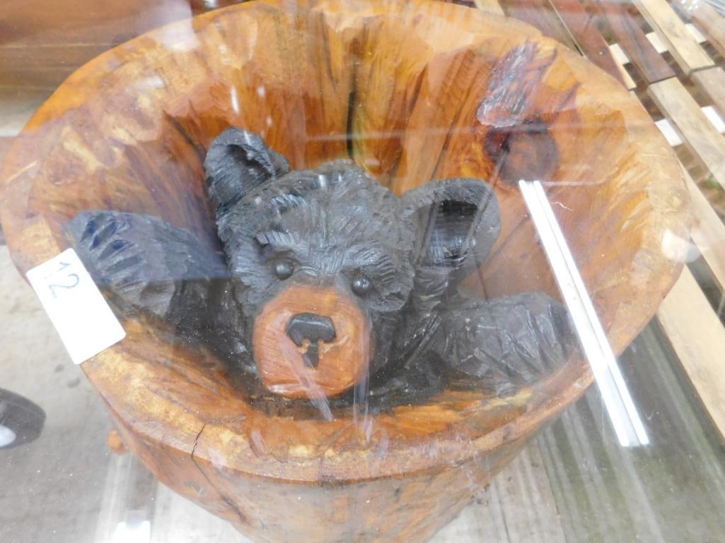 Glass Top Carved Log Bear Side Table - 22" x 30" - 2