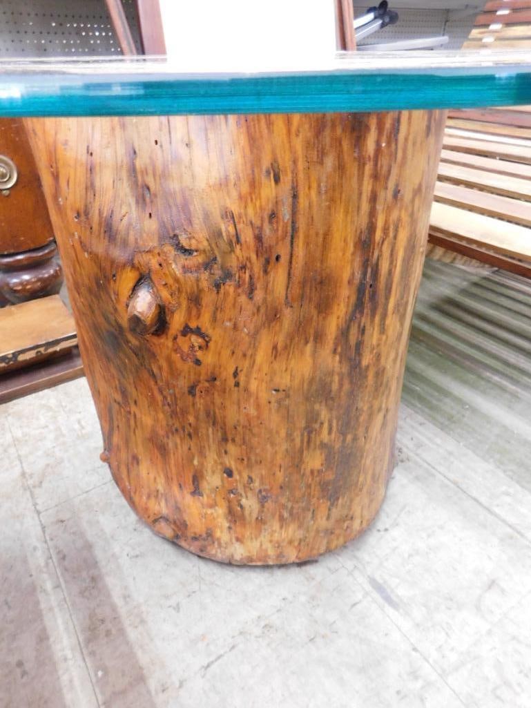 Glass Top Carved Log Bear Side Table - 22" x 30" - 3