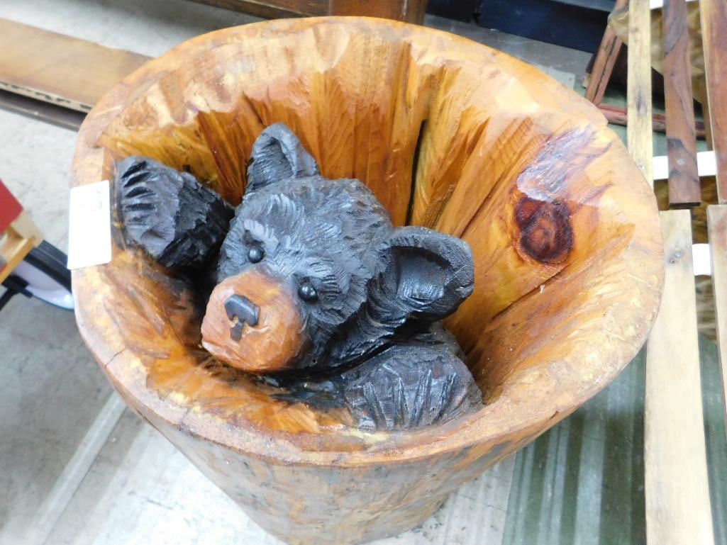 Glass Top Carved Log Bear Side Table - 22" x 30" - 5