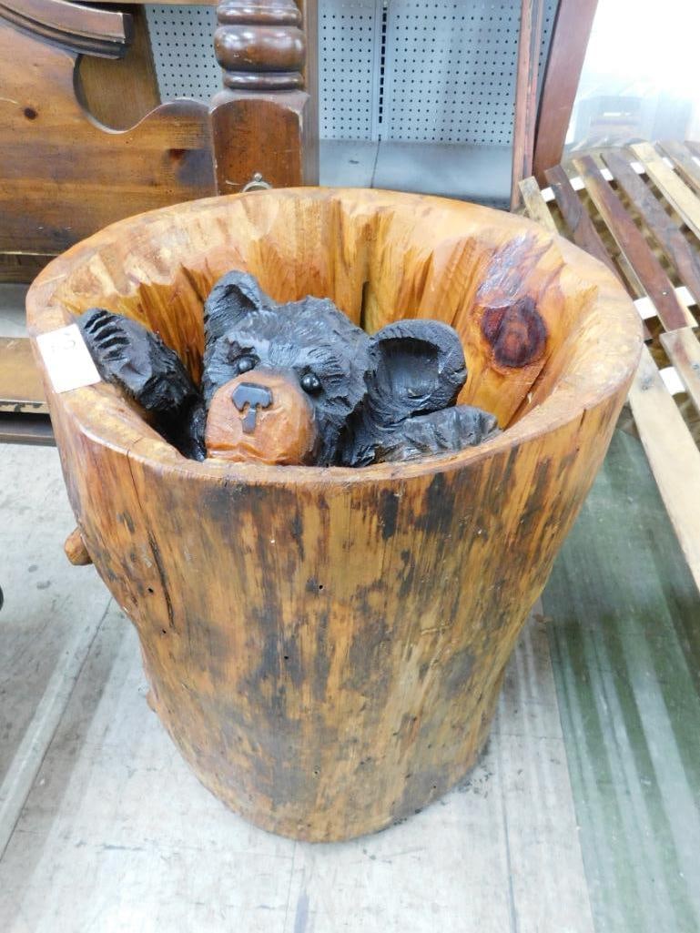 Glass Top Carved Log Bear Side Table - 22" x 30" - 7