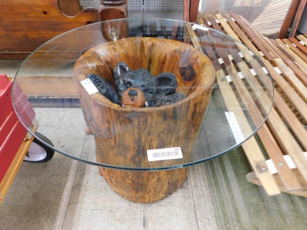 Glass Top Carved Log Bear Side Table - 22" x 30" - 8