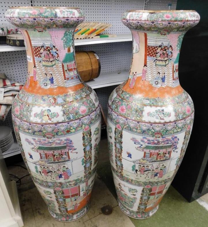 Pair of Massive Chinese Porcelain Vases - Each 53" x 20" (1 of 16)
