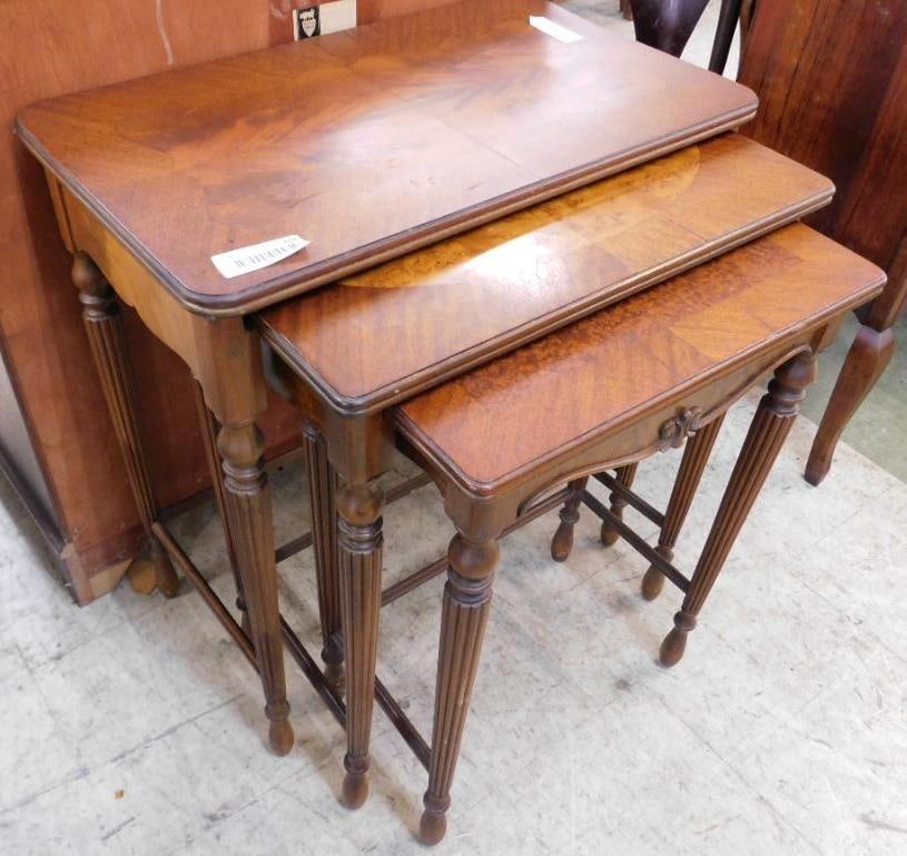 Group of 3 Nesting Tables - Each with Different Veneer Tops - Large is 26.5" x 24" x 14" (1 of 11)