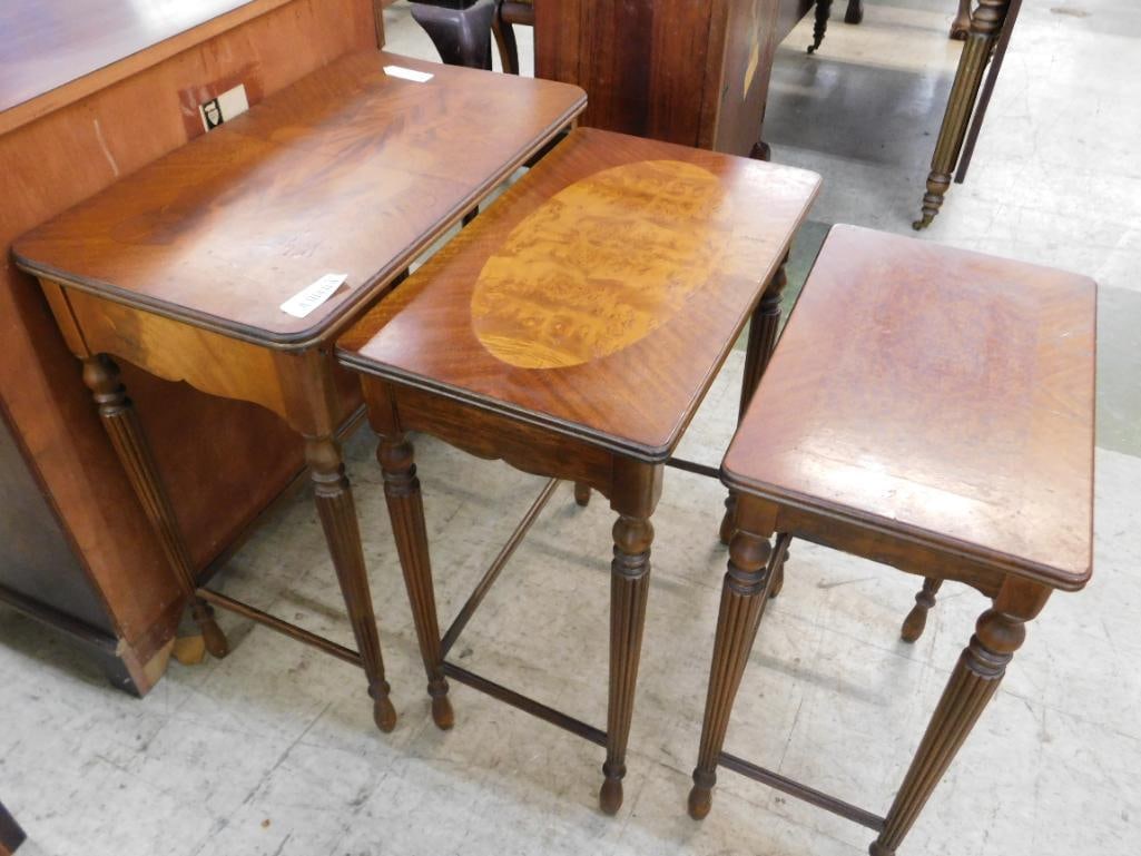 Group of 3 Nesting Tables - Each with Different Veneer Tops - Large is 26.5" x 24" x 14" - 2