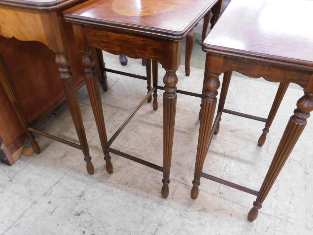 Group of 3 Nesting Tables - Each with Different Veneer Tops - Large is 26.5" x 24" x 14" - 9
