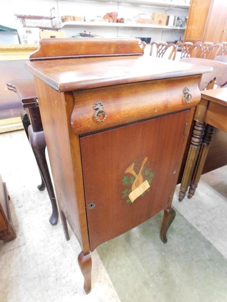 Vintage 1 Drawer Sheet Music Cabinet - with Key - 39.5" x 19.5" x 15" - 12
